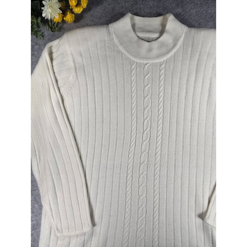 Yarnworks Sweater Womens XL Cream Vintage Cable Knit Ribbed Mock Neck Acrylic